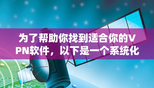 为了帮助你找到适合你的VPN软件,以下是一个系统化的指南 为了帮助你找到适合你的VPN软件,以下是一个系统化的指南